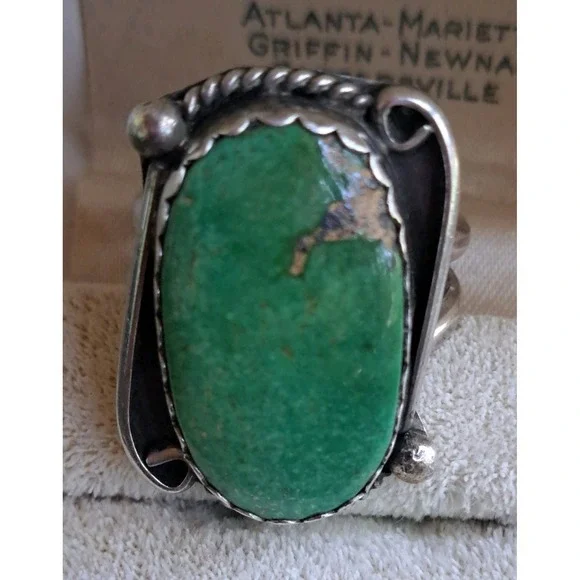Vintage Old Pawn Green Turquoise Sterling Silver Ring size 9.25 - Picture 8 of 11